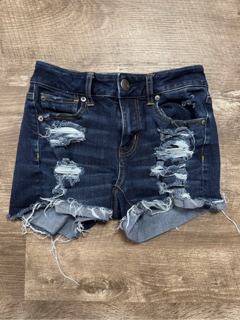 American Eagle Womens Hi-Rise Shortie  Distressed Jean Shorts Size 00